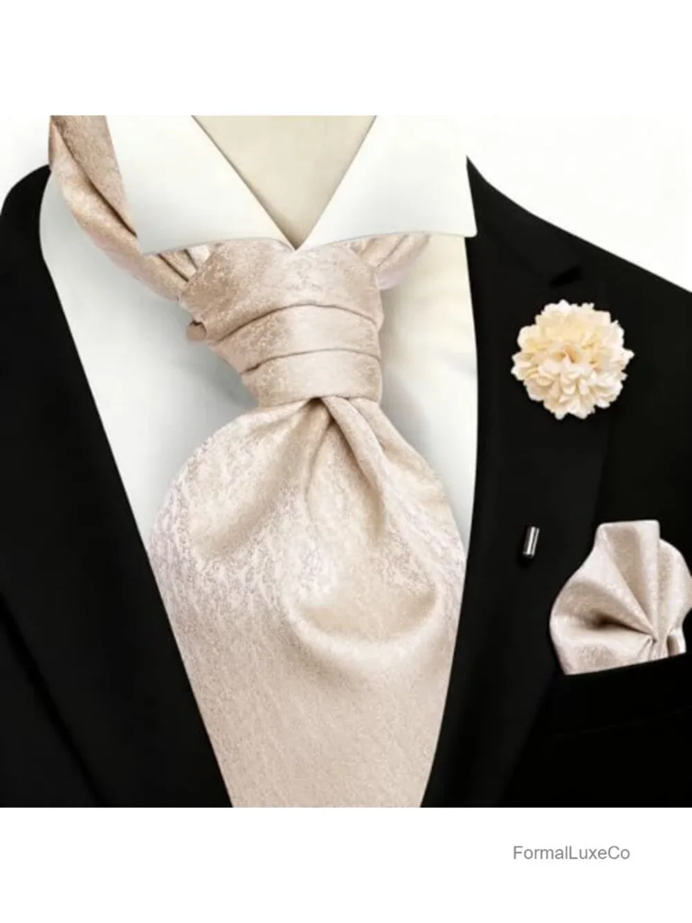 Men's Silk Ascot Tie Set with Pocket Square & Lapel Pin
